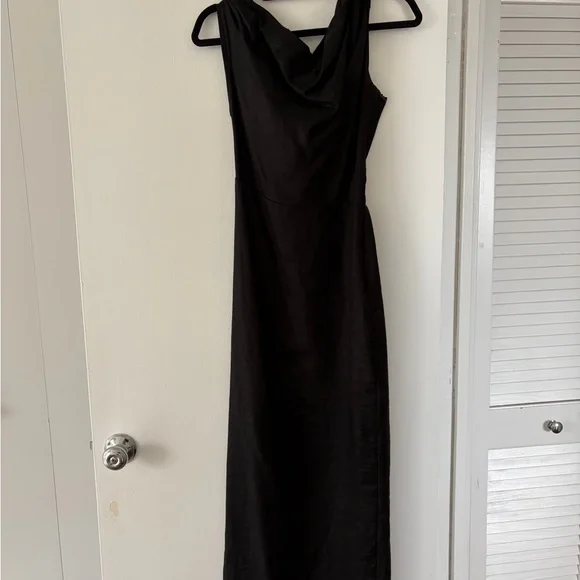 DISSH CASS BLACK LINEN ASYM MIDI DRESS - Picture 4 of 7